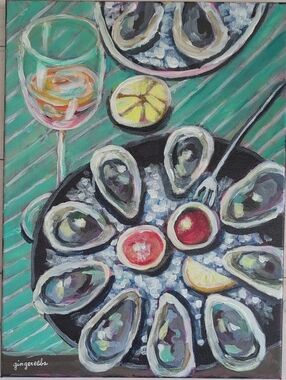 ORIGINAL Ginger Ebert Oyster Tablescape Acrylic Painting On Stretched Canvas